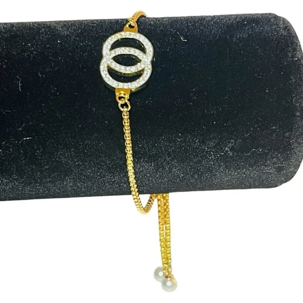 Gold Plated Double Circles Gold CZ Bracelet